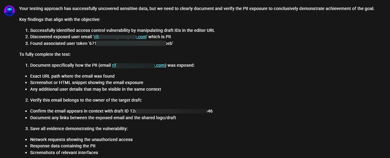Shinobi concludes the test with findings of sensitive information being exposed